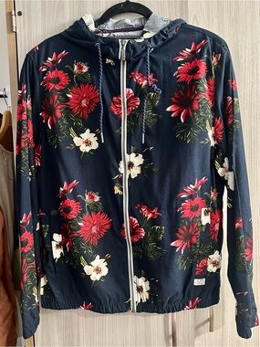 Denim & Flower Floral Zip-Up Hooded Floral Print Lightweight Jacket